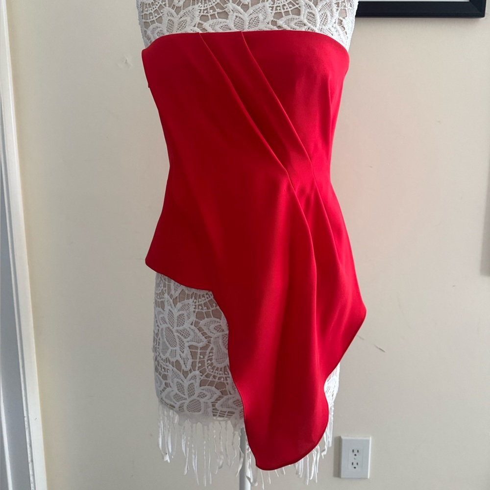 New Zara Red Asymmetry Top Corset Size L runs like M, org $89